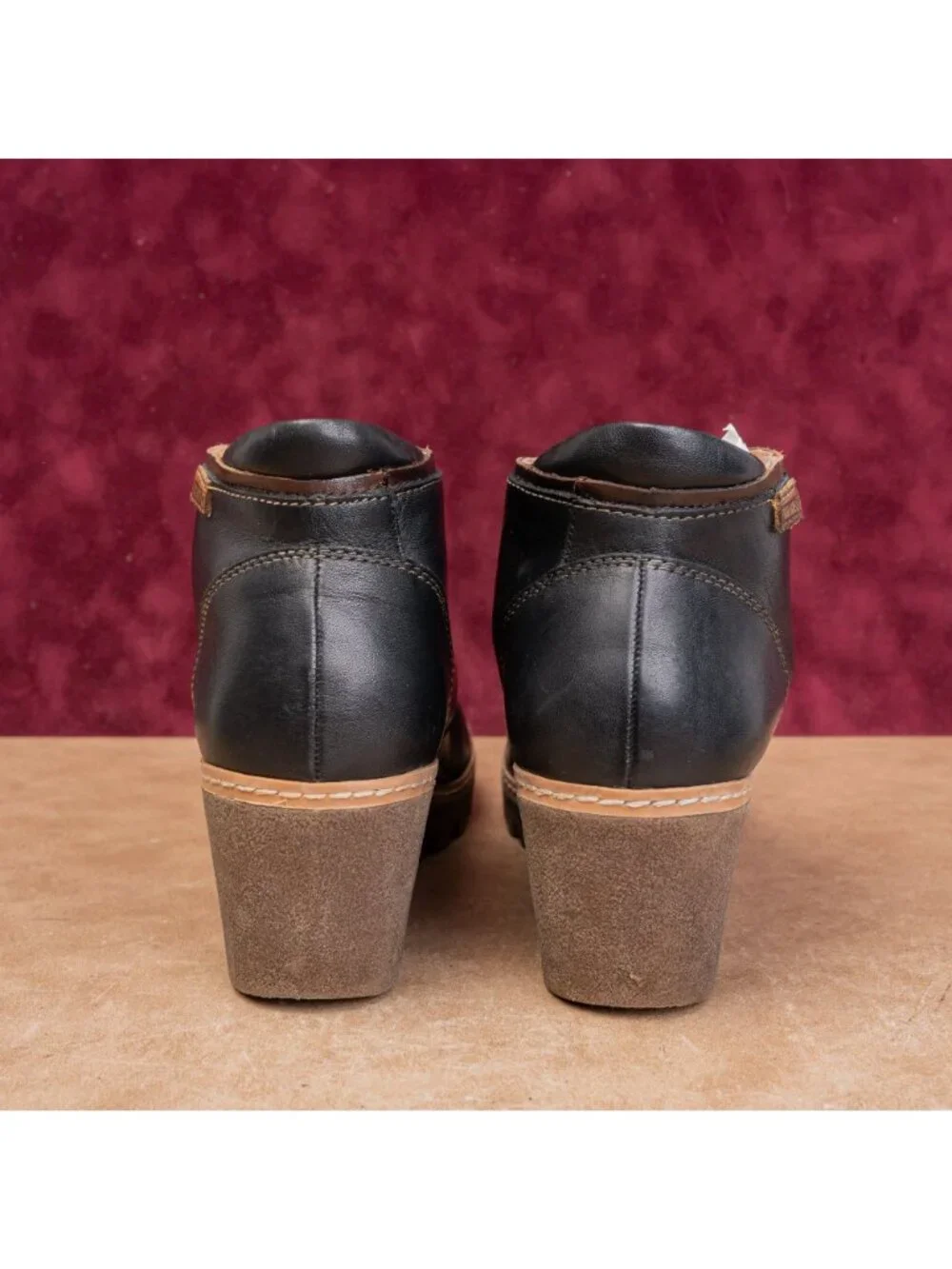 Pikolinos Women Maple Black Leather Lace-up Wedge Ankle Boots sz10US EUR41